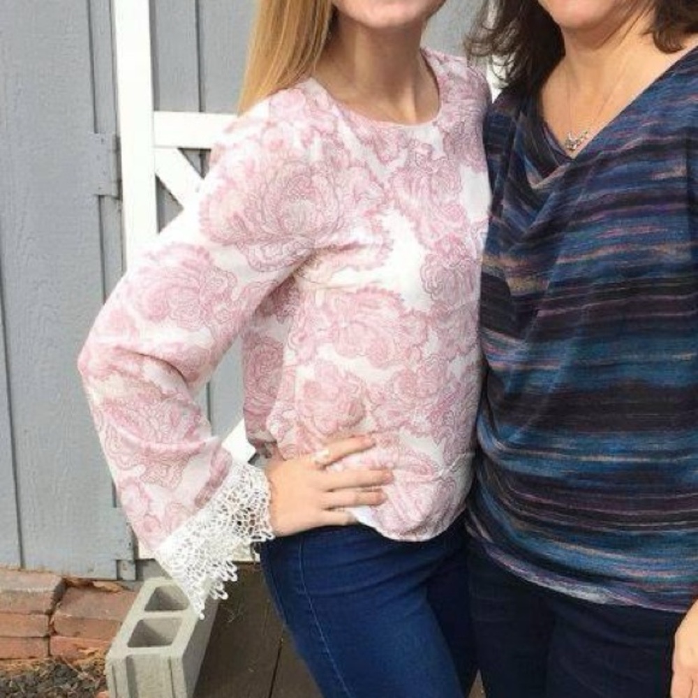 Long Sleeve Top/Blouse with beautiful design/lace sleeves with Open Cross Back